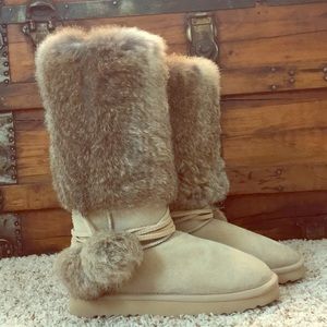 Neiman Marcus Brand Suede Boots w/ Fur Trim